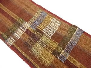 リサイクル　手織り紬縞に変わり横段模様織出し名古屋帯